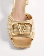 Valentino Metallic Vlogo Signature Slide Sandal With Cornely Embroidery 60Mm - Image 3